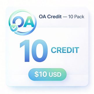 OA Credit 10 Pack, 10 digital credits, $10 USD.