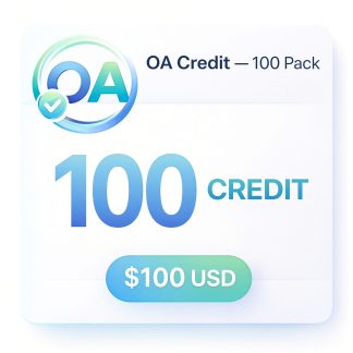 OA Credit 100 Pack, 100 digital credits, $100 USD.