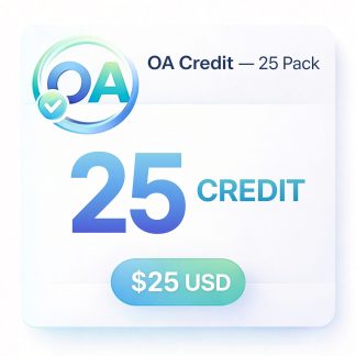 OA Credit 25 Pack, 25 digital credits, $25 USD.