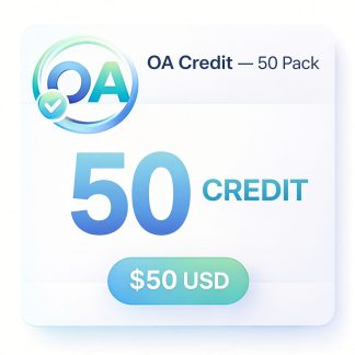 OA Credit 50 Pack, 50 digital credits, $50 USD.